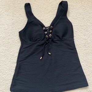 Lands' End Black Lace-Up Swim Top
